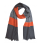 Preview: Seidenflanell Schal Jacquard Hahnentritt Orange Grau